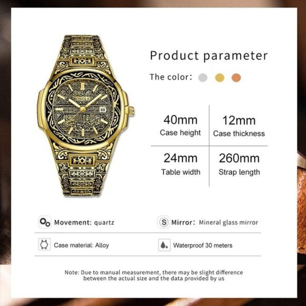 Mens Tattoo Pattern Carved Stainless Steel Waterproof Date Analog Quartz Watch‎ - Picture 4 of 9